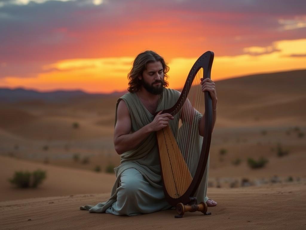 Ilustração de Davi adorando no deserto durante sua fuga exemplificando Nada Pode Calar um Adorador