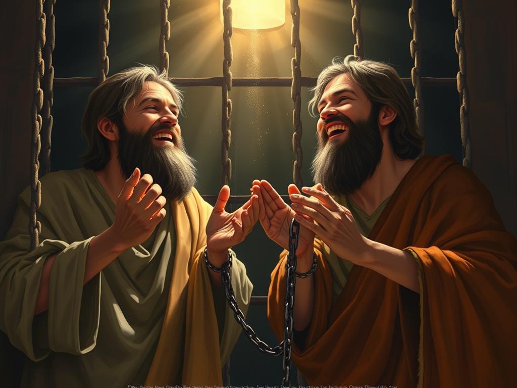 Representação artística de Paulo e Silas adorando na prisão como exemplo de Nada Pode Calar um Adorador